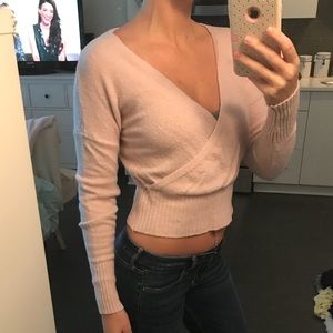 Pink Ballet Style Sweater with Deep V Neck
